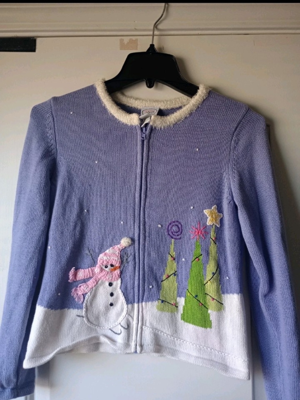 Vintage Talbot's Kids Girl's Purple Snowman Christmas Holiday Sweater Size 12